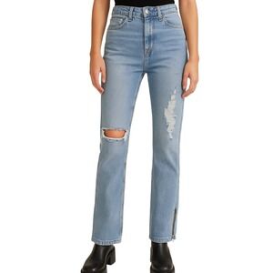 Revice Denim‎ Distressed Light Wash Jeans Size 28 Zipper Hem High Rise Straight